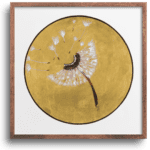 Yes Art Print by Heather - Dandelion seeds blowing in the wind on gold background - Air Collection Manifest Art